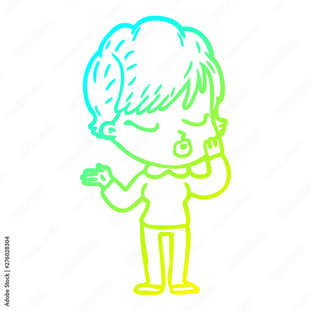 cold gradient line drawing cartoon woman with eyes shut cold gradient line drawing cartoon woman with eyes shut