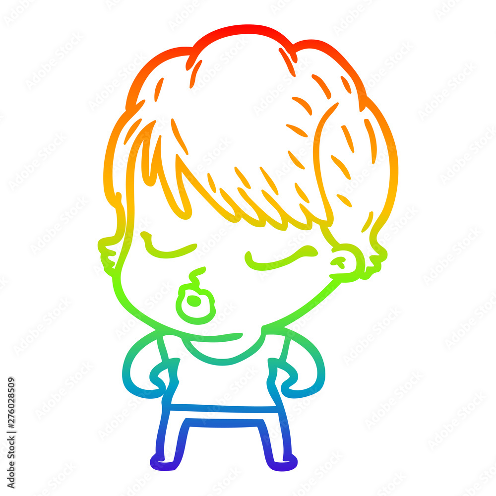 rainbow gradient line drawing cartoon woman with eyes shut rainbow gradient line drawing cartoon woman with eyes shut