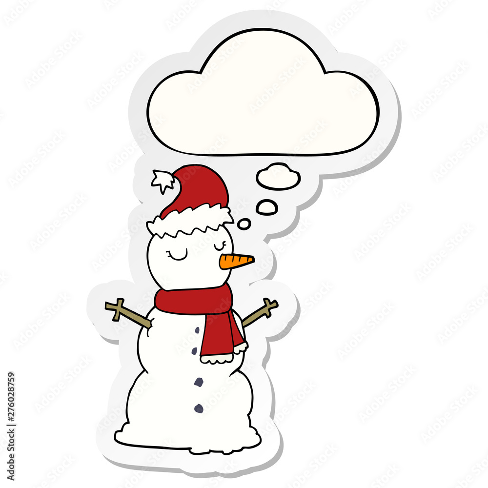 cartoon snowman and thought bubble as a printed sticker cartoon snowman and thought bubble as a printed sticker