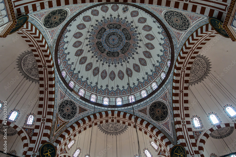 Colorful dome decorations of Shezade Mosque, an imperial mosque commissioned by Suleiman the Magnificent in 16th century, Istanbul, Turkey