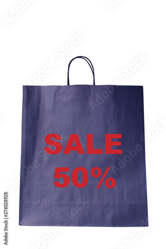 blue paper bag with the inscription shopping concept