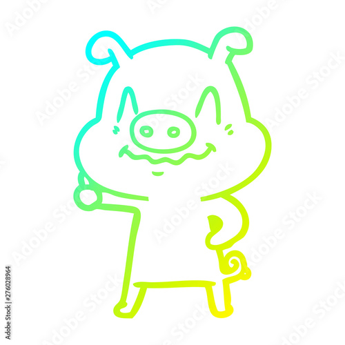 cold gradient line drawing nervous cartoon pig