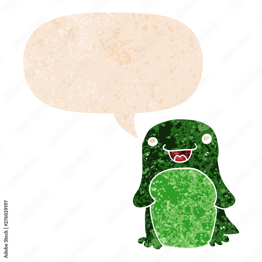 cartoon penguin and speech bubble in retro textured style cartoon penguin and speech bubble in retro textured style