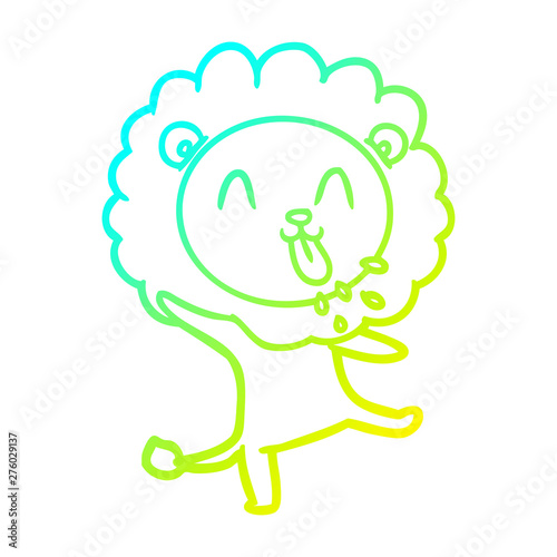 cold gradient line drawing happy cartoon lion