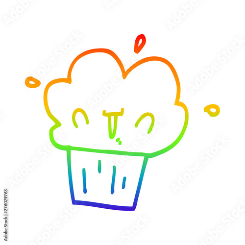 rainbow gradient line drawing cartoon cupcake