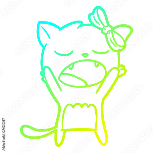 cold gradient line drawing cartoon cat meowing