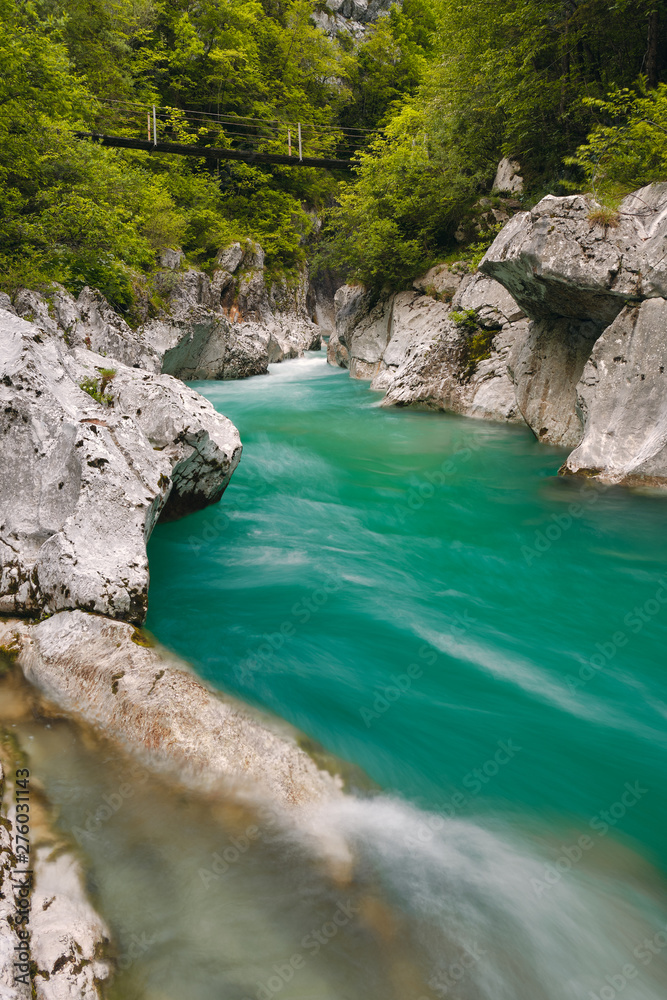 gorge of Koritnica river in Slovenia with a bridge in the backround gorge of Koritnica river in Slovenia with a bridge in the backround