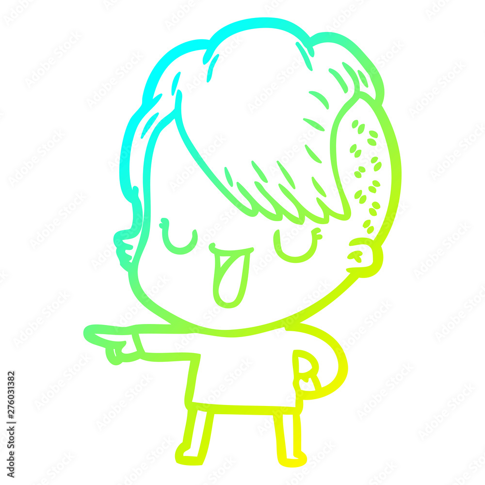 cold gradient line drawing cute cartoon girl with hipster haircut cold gradient line drawing cute cartoon girl with hipster haircut