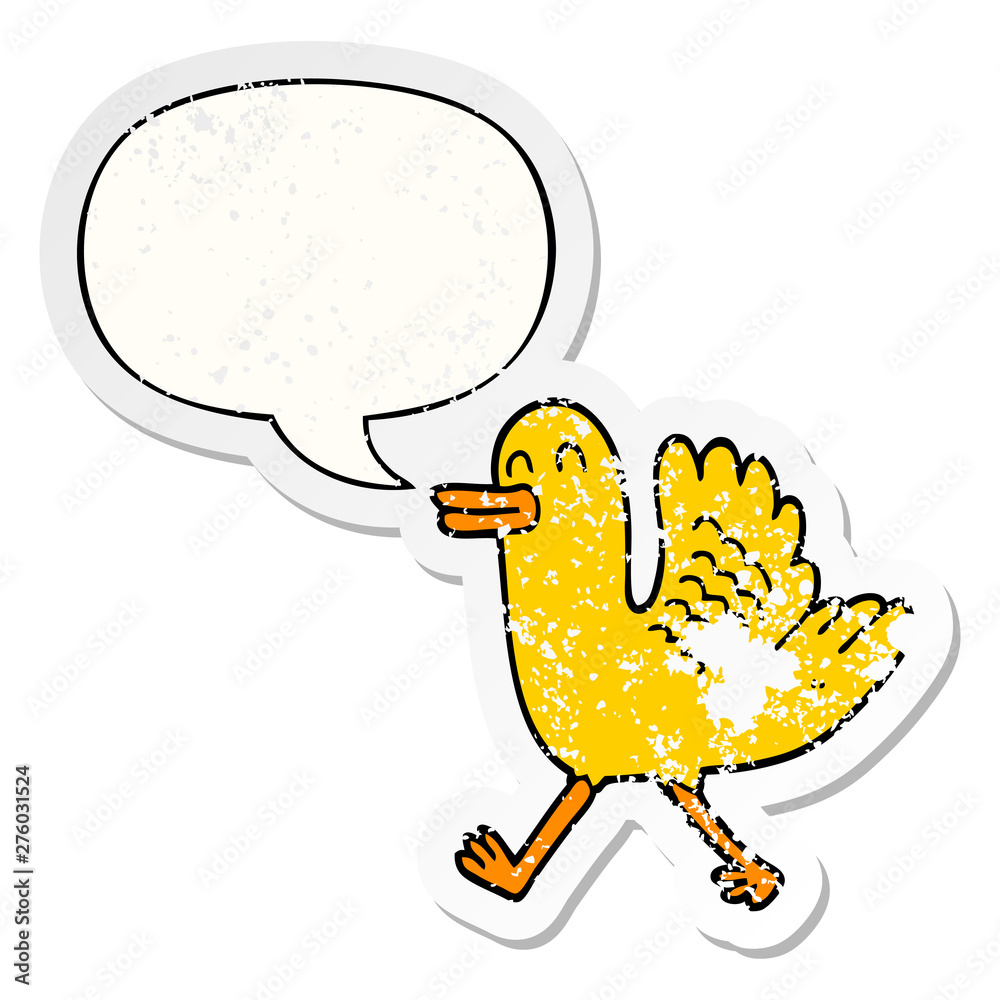 cartoon duck and speech bubble distressed sticker cartoon duck and speech bubble distressed sticker