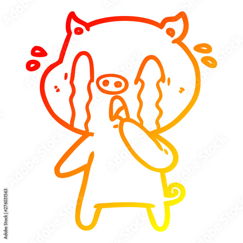 warm gradient line drawing crying pig cartoon