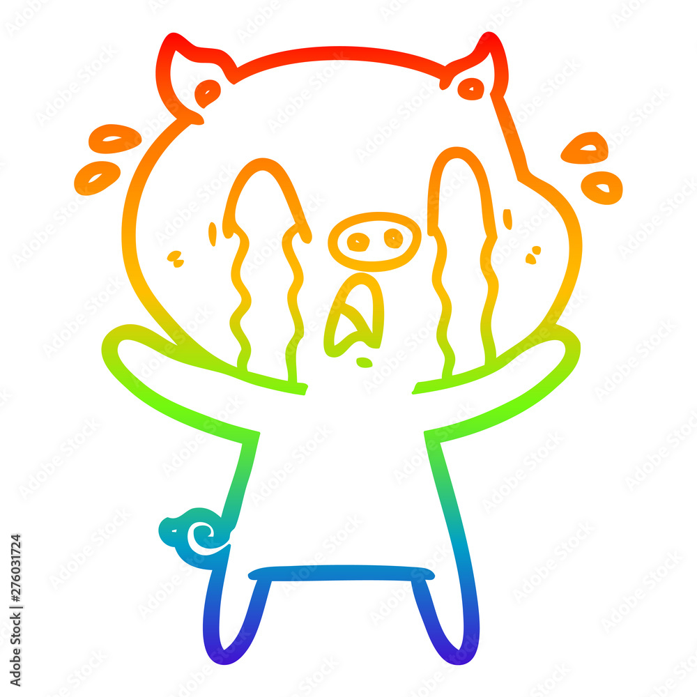 rainbow gradient line drawing crying pig cartoon rainbow gradient line drawing crying pig cartoon