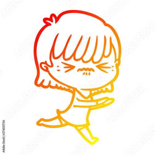 warm gradient line drawing annoyed cartoon girl