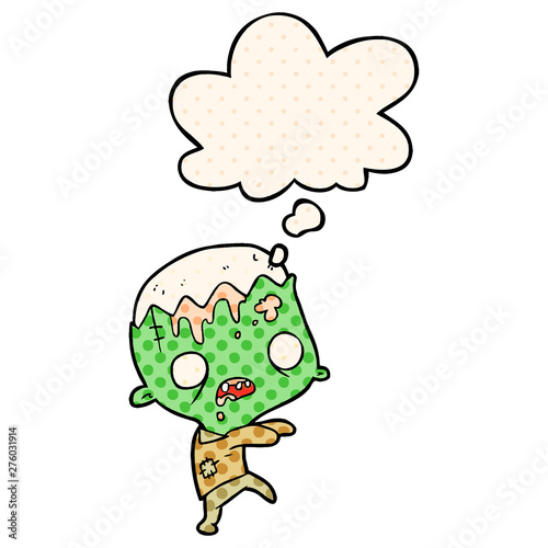 cartoon zombie and thought bubble in comic book style