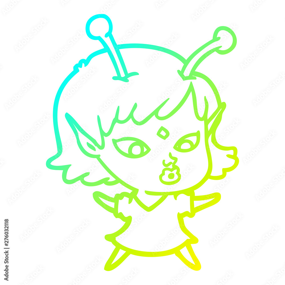 cold gradient line drawing pretty cartoon alien girl cold gradient line drawing pretty cartoon alien girl