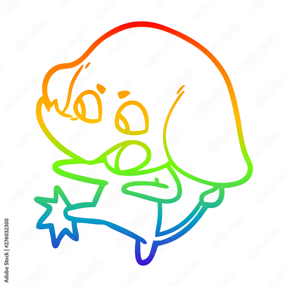 Fototapeta premium rainbow gradient line drawing cute cartoon elephant