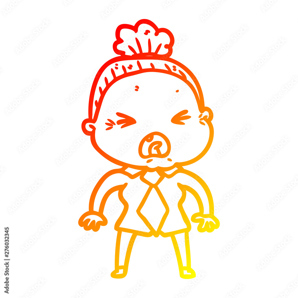 warm gradient line drawing cartoon angry old woman