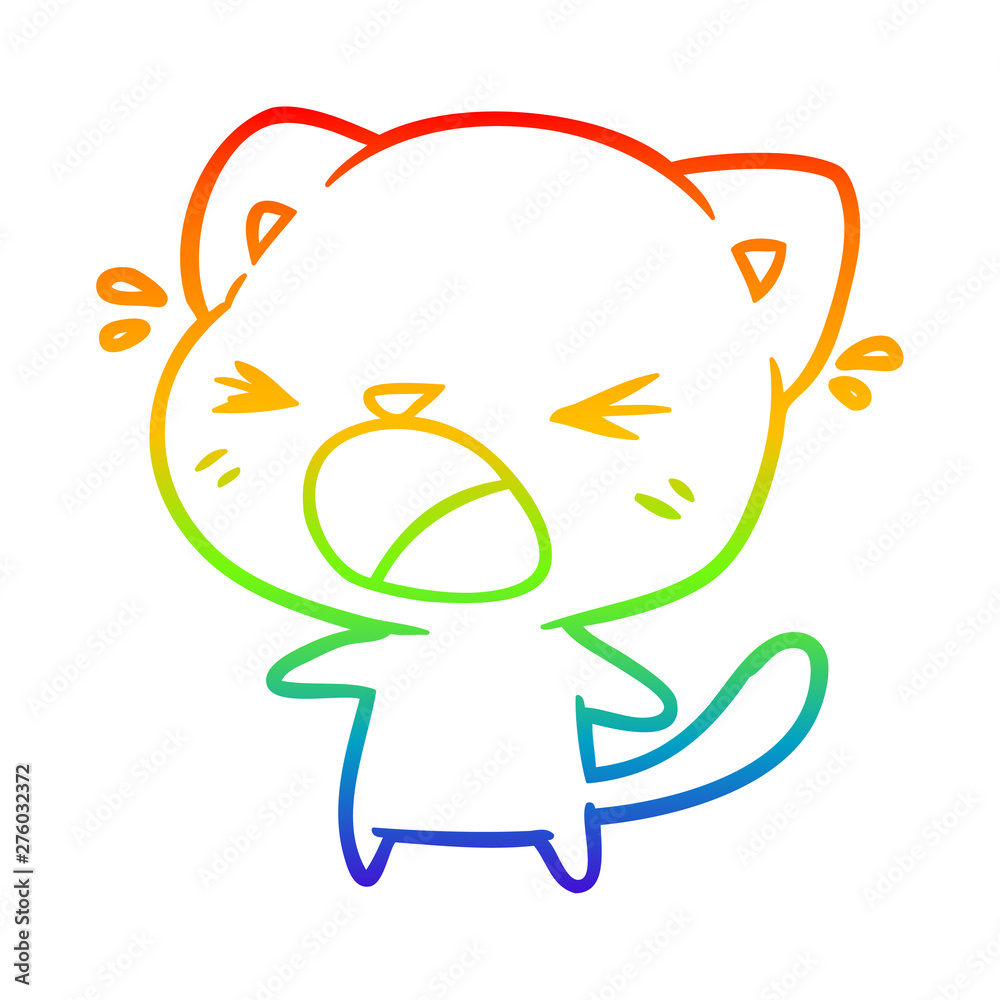 Obraz premium rainbow gradient line drawing cute cartoon cat crying