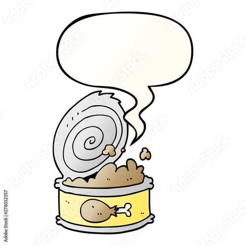 cartoon canned food and speech bubble in smooth gradient style