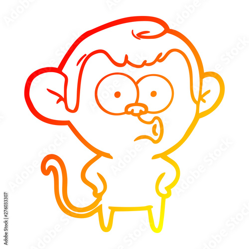 warm gradient line drawing cartoon surprised monkey