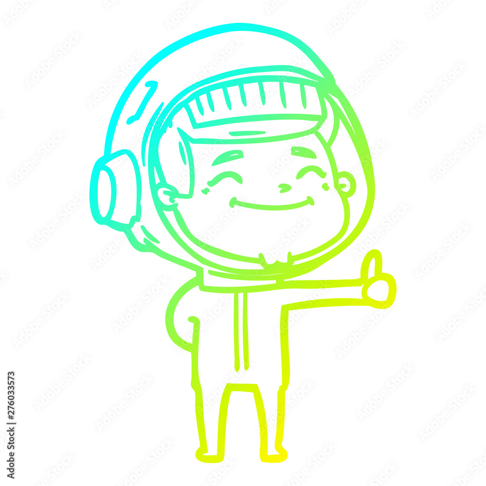 cold gradient line drawing happy cartoon astronaut