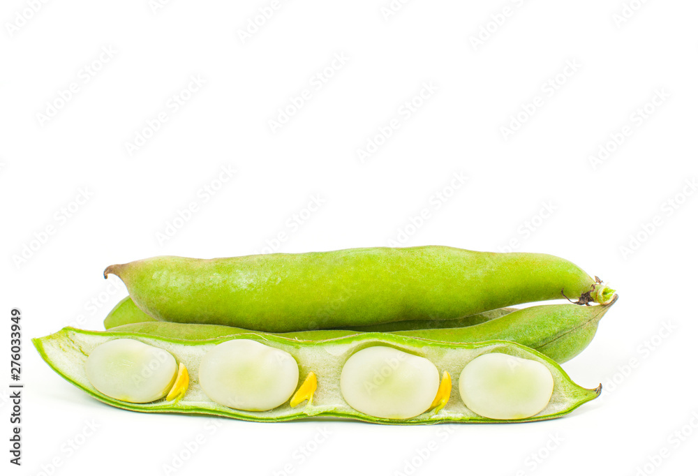 Green bean. Fresh lima beans on white background Green bean. Fresh lima beans on white background