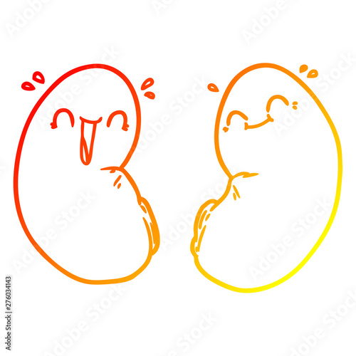 warm gradient line drawing cartoon happy kidneys