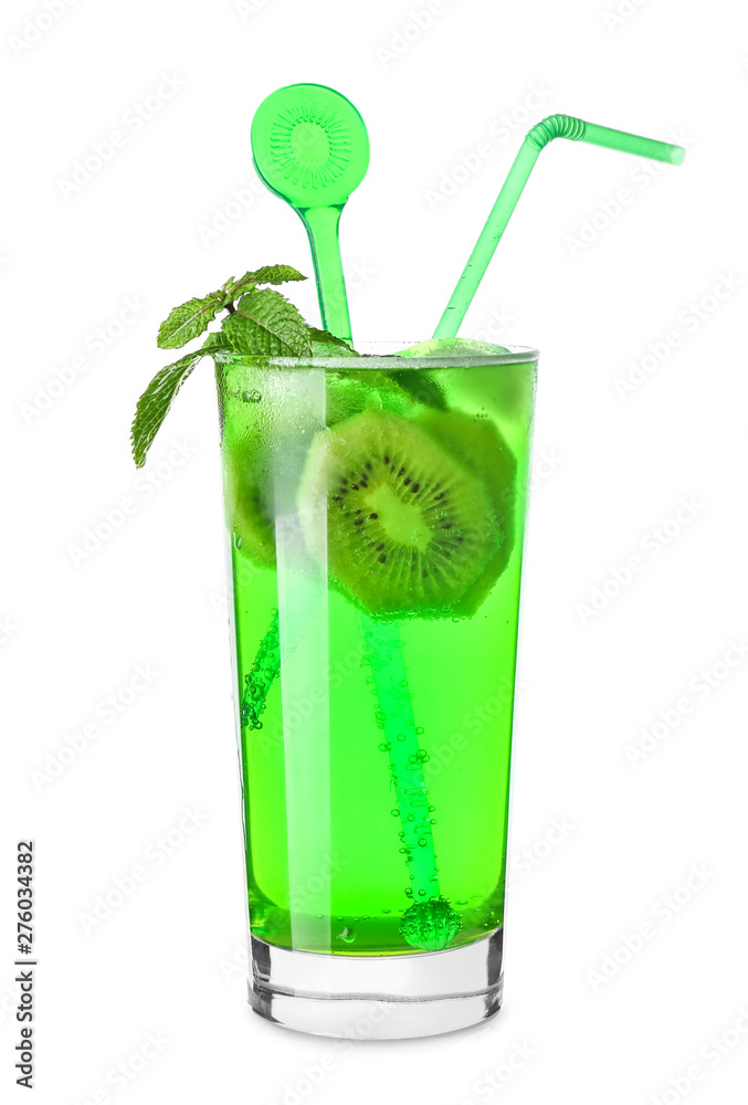 Glass of tasty summer cocktail on white background Glass of tasty summer cocktail on white background
