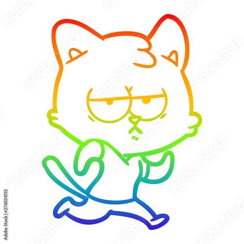 rainbow gradient line drawing bored cartoon cat