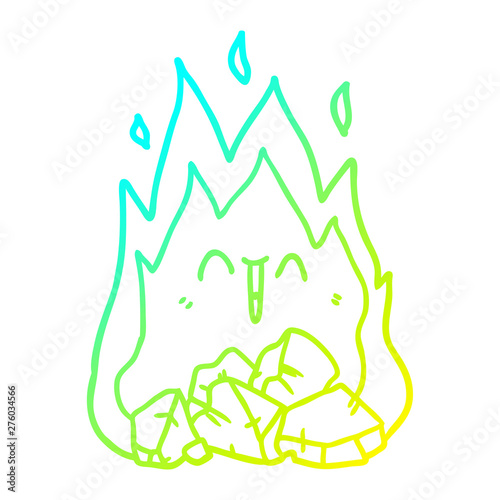 cold gradient line drawing cartoon blazing coal fire