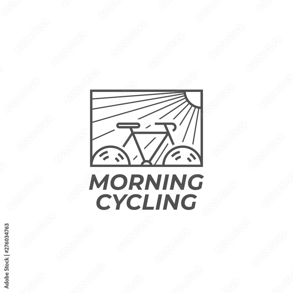 Morning Cycling logo, bicycle under the sun rays monoline line logo icon illustration Morning Cycling logo, bicycle under the sun rays monoline line logo icon illustration