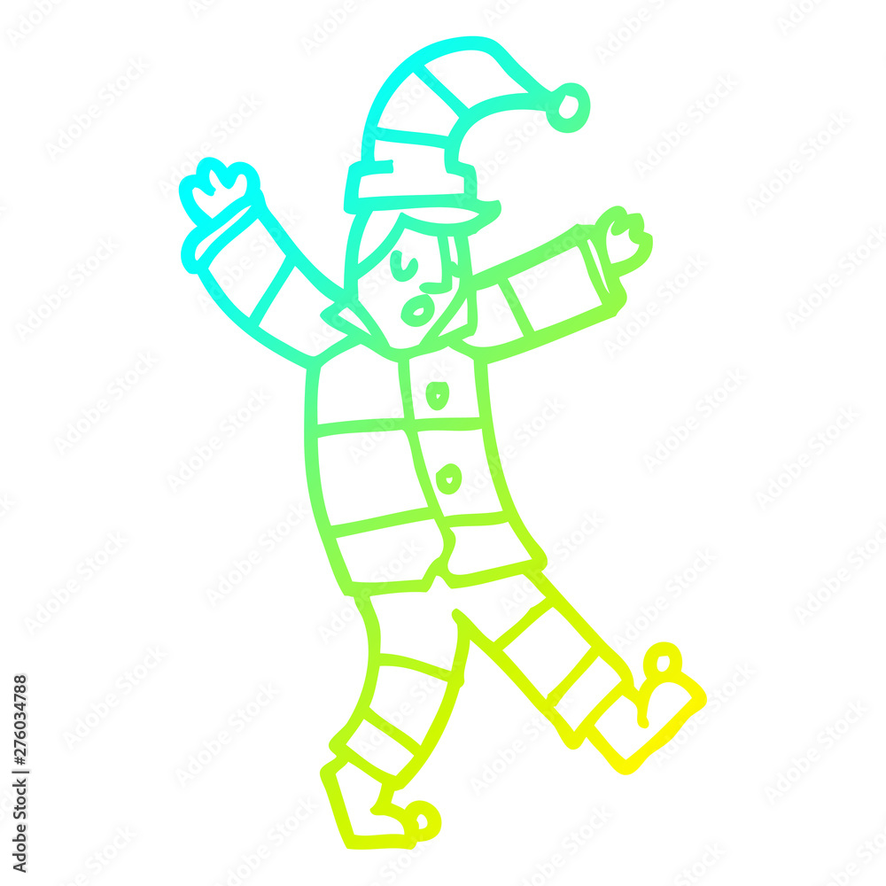 Fototapeta premium cold gradient line drawing cartoon man in traditional pyjamas