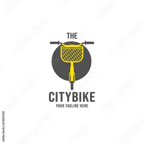 The citybike bicycle with front basket logo illustration, utillity bike with basket storage logo icon design vector front view illustration photo