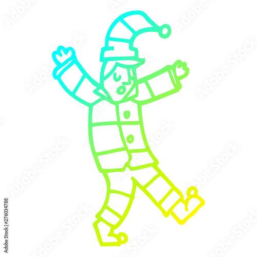 cold gradient line drawing cartoon man in traditional pyjamas