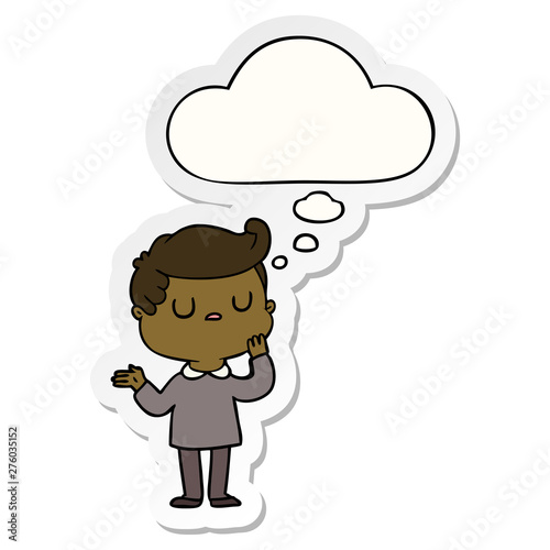 cartoon man wondering and thought bubble as a printed sticker
