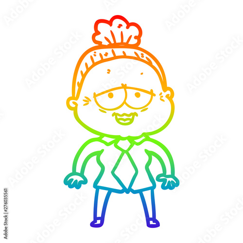 rainbow gradient line drawing cartoon happy old lady