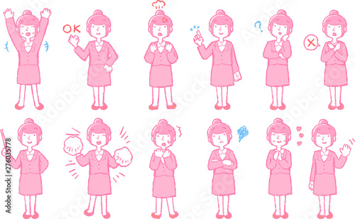 Pop Illustration of a job-hunting girl student face and pose set