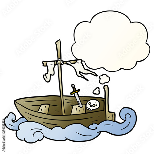 cartoon old boat and thought bubble in smooth gradient style
