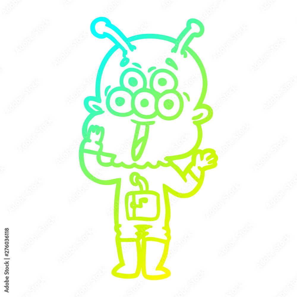 cold gradient line drawing happy cartoon alien cold gradient line drawing happy cartoon alien