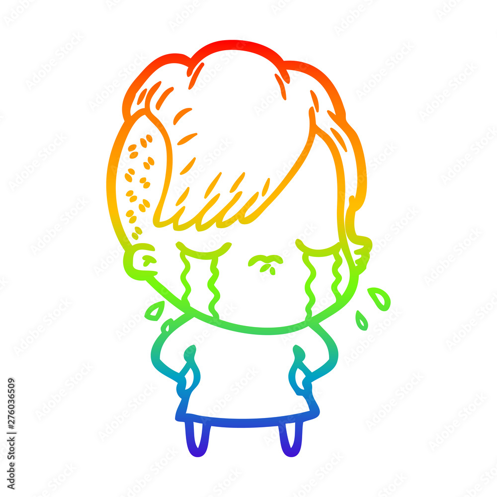 rainbow gradient line drawing cartoon crying girl rainbow gradient line drawing cartoon crying girl