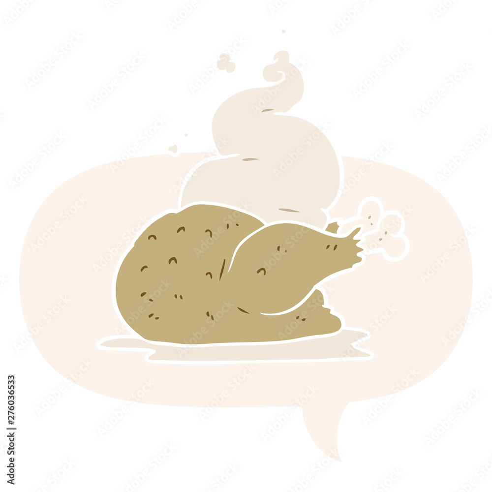 cartoon whole cooked chicken and speech bubble in retro style cartoon whole cooked chicken and speech bubble in retro style
