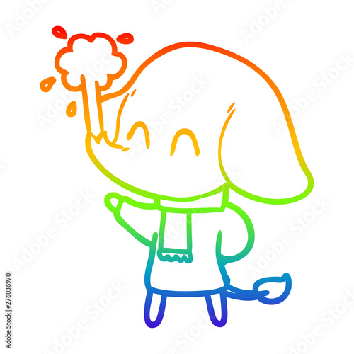rainbow gradient line drawing cute cartoon elephant spouting water