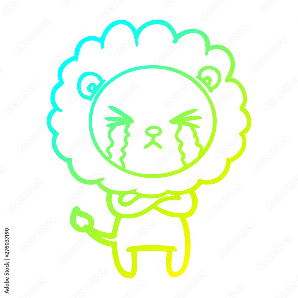 cold gradient line drawing cartoon crying lion with crossed arms cold gradient line drawing cartoon crying lion with crossed arms