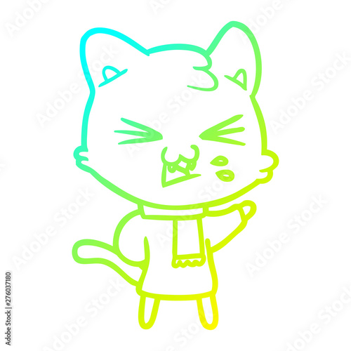 cold gradient line drawing cartoon cat hissing