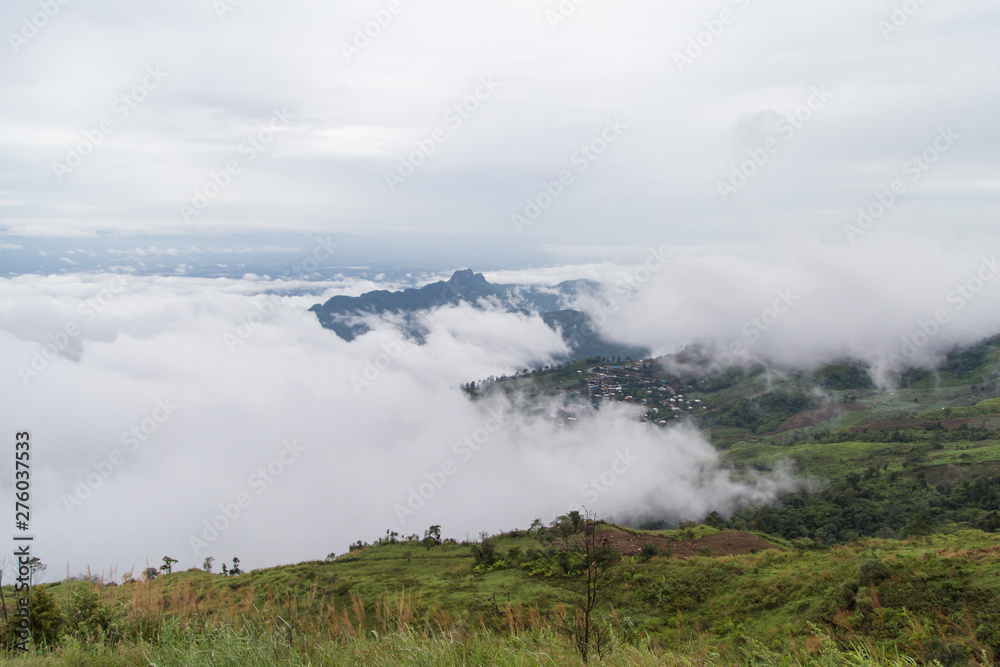 Clouds and mountains, high-angle views at Phu Thap Boek, Thailand 