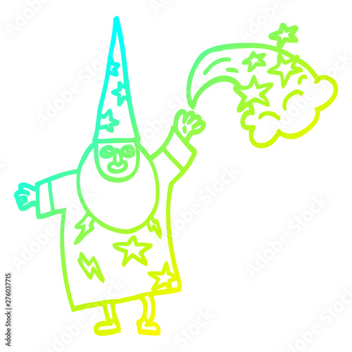cold gradient line drawing cartoon wizard casting spell