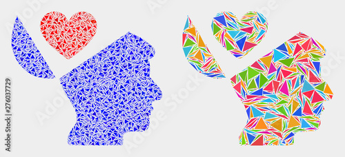 Favourites open mind mosaic icon of triangle items which have various sizes and shapes and colors. Geometric abstract vector design concept of favourites open mind. photo