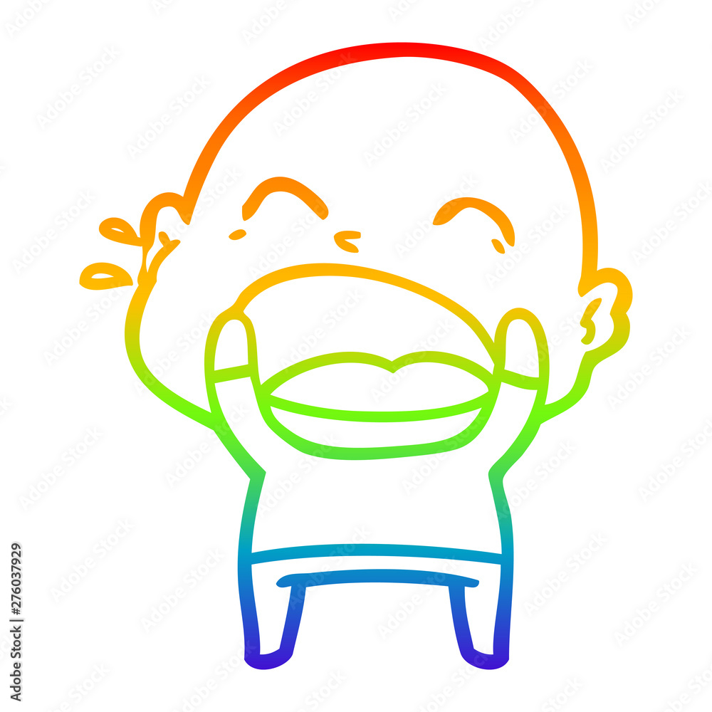 Obraz premium rainbow gradient line drawing cartoon shouting bald man