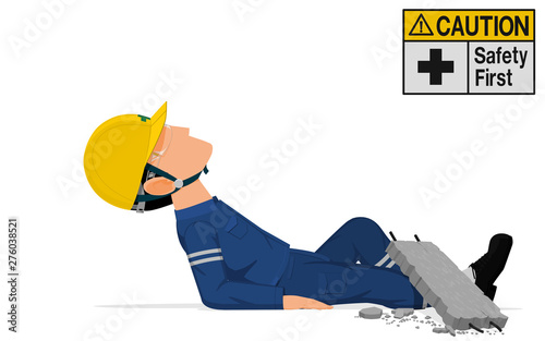 An industrial worker is crushed by the concrete block.