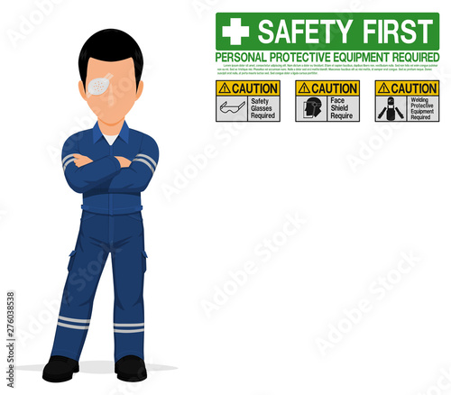 An industrial worker with injured eye on transparent background
