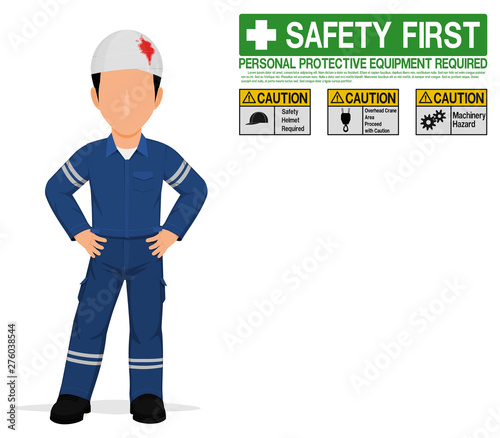 An industrial worker with injured head on transparent background
